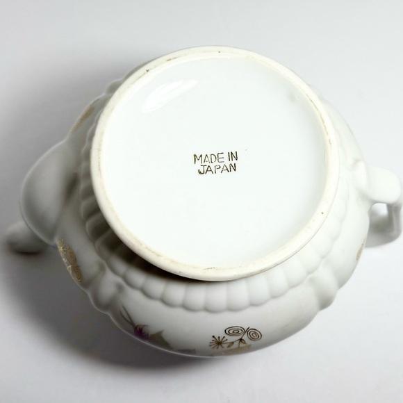 Vintage White Porcelain Japanese Teapot Pink Floral Art Gold Turquoise Accents - Picture 7 of 7